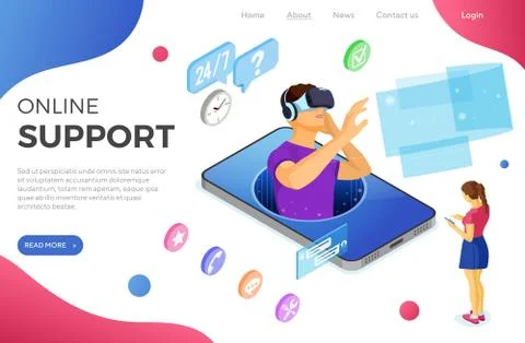 Isometric Online VR Customer Support Stock Illustration