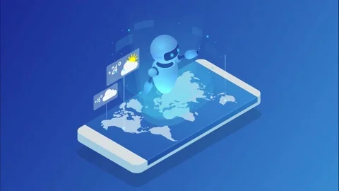 Isometric Online weather forecast widget mobile application program Stock Footage 131274674