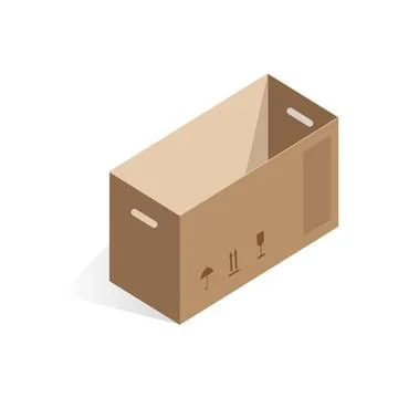 Isometric open cardboard box with empty space inside for goods Illustrazione stock