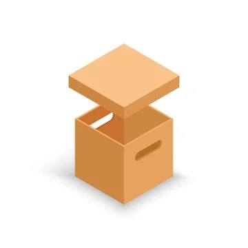 Isometric open cardboard box isolated on white. Stock Illustration