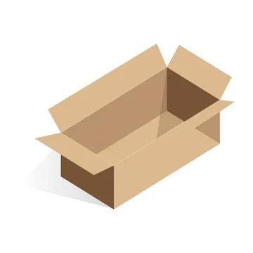 Isometric open cardboard box, rectangular empty distribution and delivery Stock Illustration