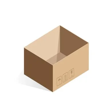 Isometric open empty cardboard box, carton brown crate packaging Illustrazione stock