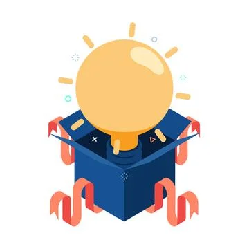 Isometric Open Gift Box with Idea Light Bulb Stock Illustration