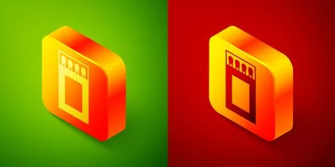 Isometric Open matchbox and matches icon isolated on green and red backgrou.. Stock Illustration