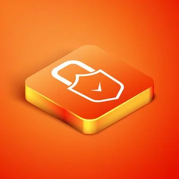 Isometric Open padlock and check mark icon isolated on orange background. Cyber Stock Illustration