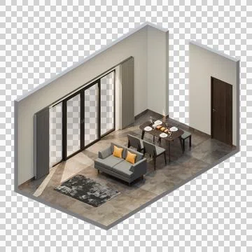 Isometric Open Space Dining Living Room Stock Illustration