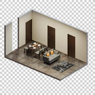 Isometric Open Space Interior Dining Living Room Stock Illustration