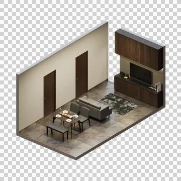 Isometric Open Space Interior Living Dining Room Stock Illustration