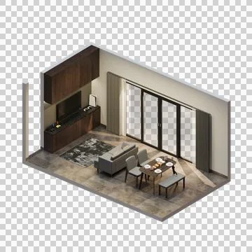 Isometric Open Space Living Dining Room Illustrazione stock