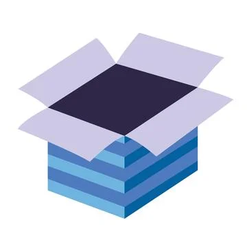 Isometric open striped gift box in blue tones, symbolizing surprise or deli.. Stock Illustration