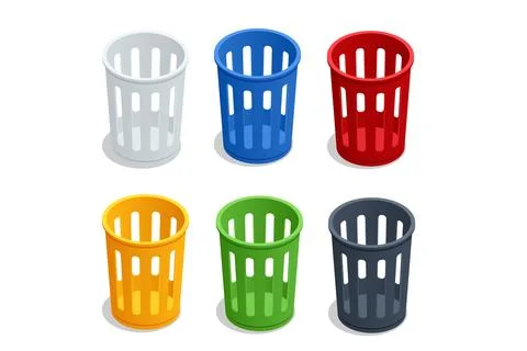 Isometric opened and empty trash bin over a white background. Empty trashcan Stock Illustration