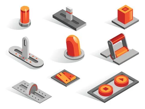 Isometric or 3d various buttons vector set. Isolated icons collection in Illustrazione stock