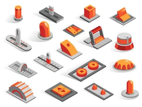 Isometric or 3d various buttons vector set. Isolated icons collection in Illustrazione stock