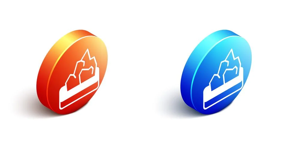 Isometric Ore mining icon isolated on white background. Orange and blue circle Illustrazione stock