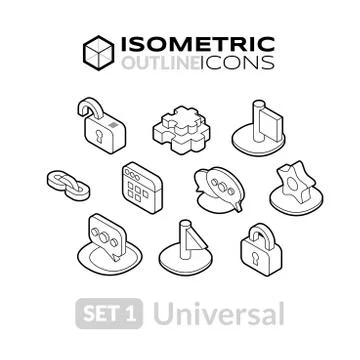 Isometric outline icons set 스톡 일러스트