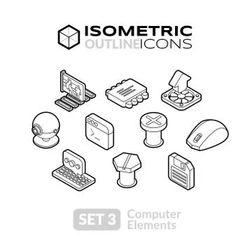 Isometric outline icons set Illustrazione stock