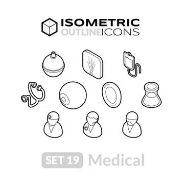 Isometric outline icons set Stock Illustration