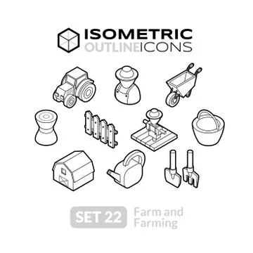 Isometric outline icons set Illustrazione stock