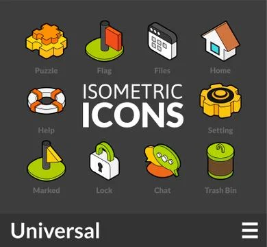 Isometric outline icons set Stock Illustration