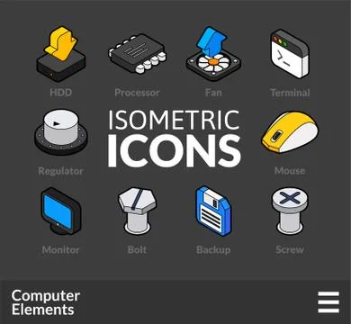 Isometric outline icons set Illustrazione stock