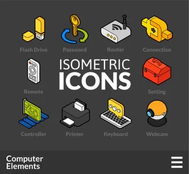 Isometric outline icons set Stockillustratie