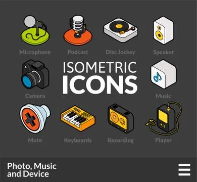 Isometric outline icons set Stock Illustration