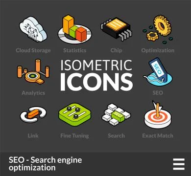 Isometric outline icons set Stock Illustration