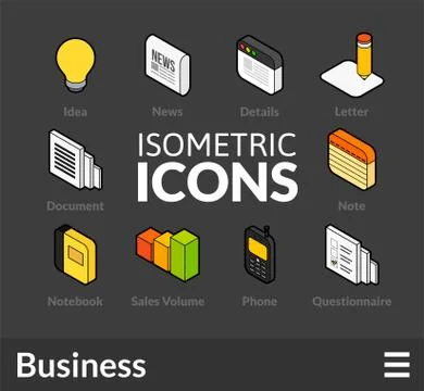 Isometric outline icons set Illustrazione stock