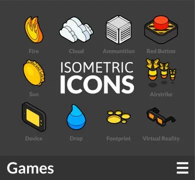 Isometric outline icons set Stock Illustration