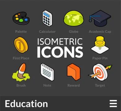 Isometric outline icons set Illustrazione stock
