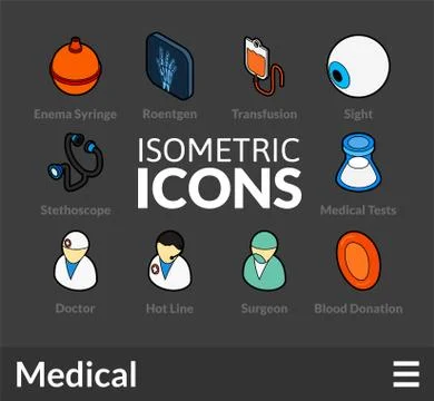 Isometric outline icons set Illustrazione stock