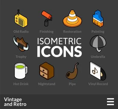 Isometric outline icons set Stock Illustration