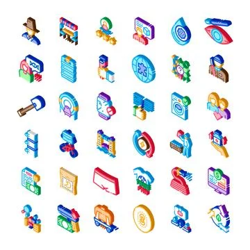 Isometric outline icons set for various concepts and symbols Illustrazione stock
