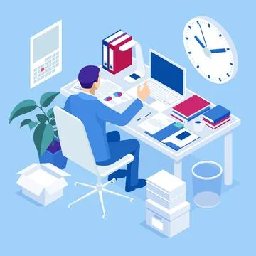 Isometric overtime working concept. Planning time business management. Casual Stock Illustration