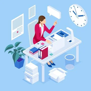 Isometric overtime working concept. Planning time business management. Casual 스톡 일러스트