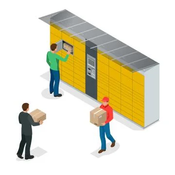 Isometric pack station. The chain of autonomous postal points for self-receipt Stock Illustration