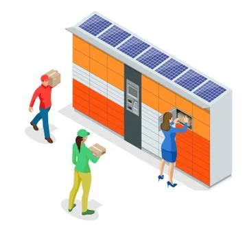 Isometric pack station. The chain of autonomous postal points for self-receipt Stock Illustration