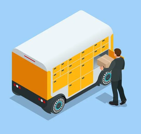 Isometric pack station. The chain of autonomous postal points for self-receipt Stock Illustration