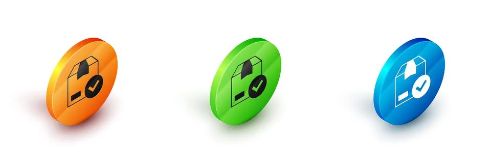 Isometric Package box with check mark icon isolated on white background. Pa.. 库存插图