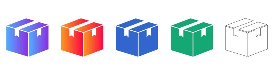 Isometric Package Box Gradient Icon Set Stock Illustration