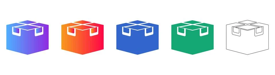 Isometric Package Box Icon Set in Gradient and Outline Styles Stock Illustration