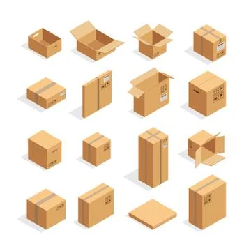 Isometric Packaging Boxes Set Stock Illustration