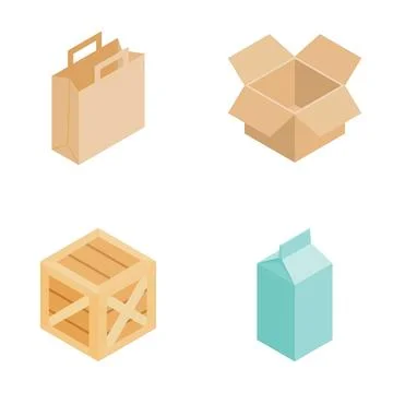 Isometric packaging items shipping and delivery containers 스톡 일러스트