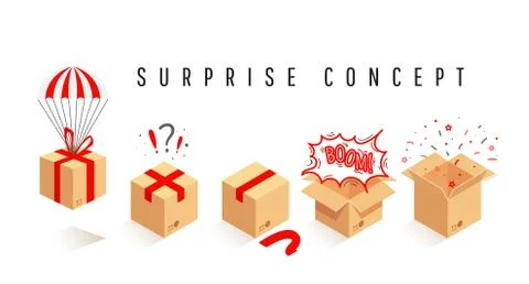 Isometric packaging surprise paper boxes set for packaging of goods. Parcel d 스톡 일러스트