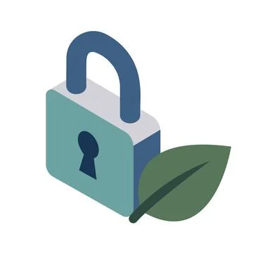 Isometric Padlock With Green Leaf Vector Illustration Representing Environm.. Stock Illustration