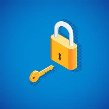 Isometric padlock with key illustration. Stock Illustration