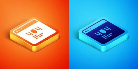 Isometric Page with a 404 error icon isolated on orange and blue background Illustrazione stock