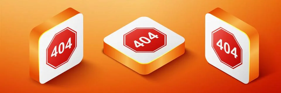 Isometric Page with a 404 error icon isolated on orange background. Template Stock Illustration