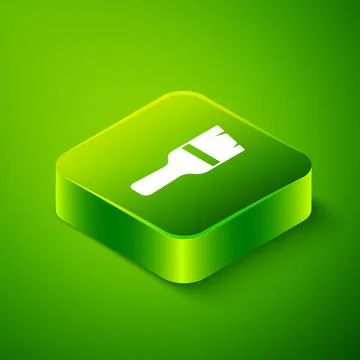 Isometric Paint brush icon isolated on green background. Green square butto.. Stock Illustration