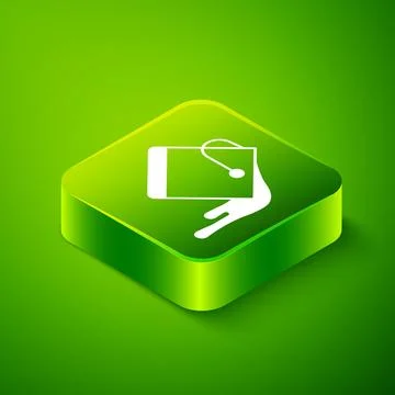 Isometric Paint bucket icon isolated on green background. Green square butt.. Stock Illustration